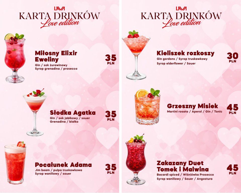 LUTOWA KARTA DRINKÓW LOVE EDITION - LavaClub