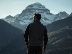 Przystojny mężczyzna lat 30 w górach stoi tyłem.jpg